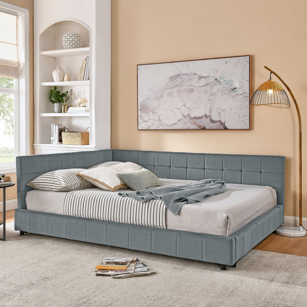 Mid-Century Storage Upholstered Tufted Bed Frame with Backrest and Armrests - Multiple Colors