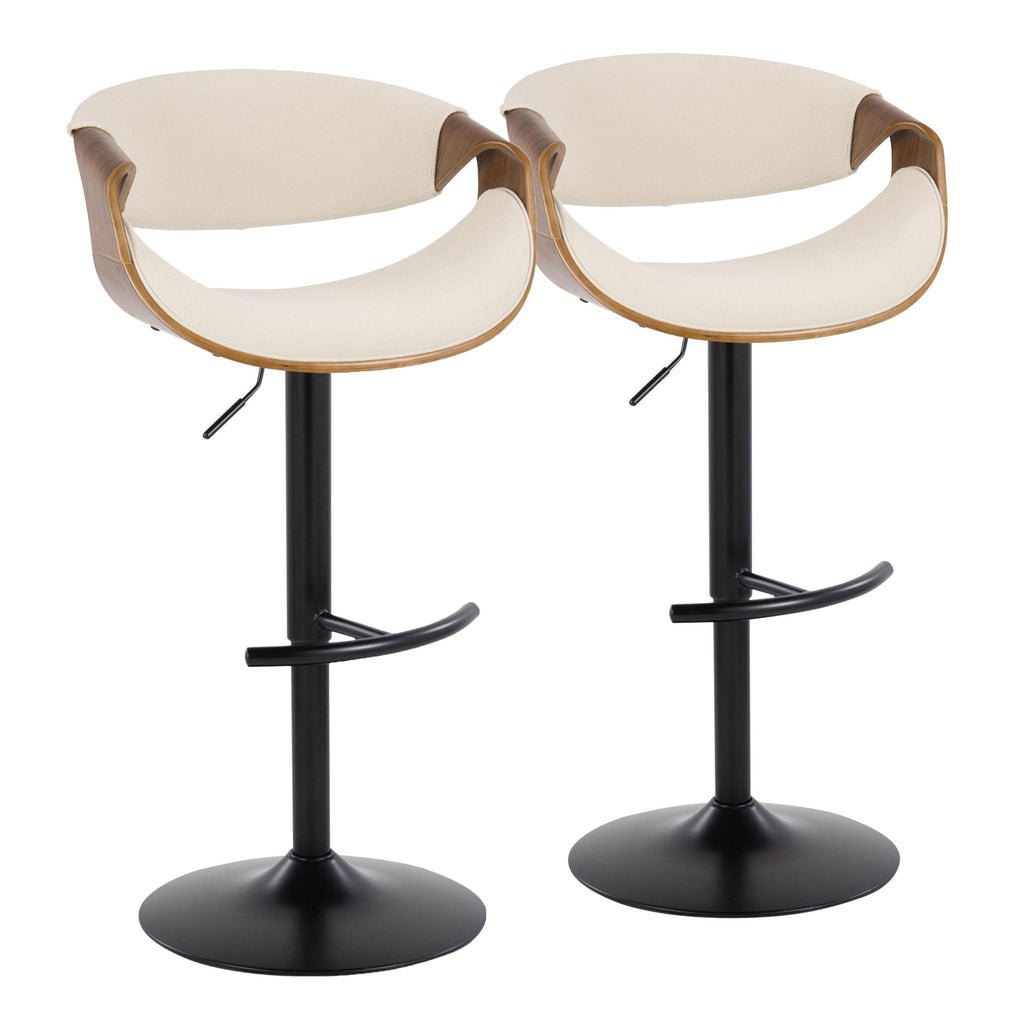 Mid Century Modern Adjustable Barstool Set with Swivel and T Footrest - Multiple Colors