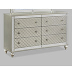6 Drawer Bedroom Dresser with Diamond Patterned Drawer Fronts - Silver