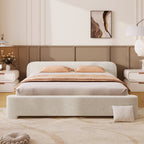 Cozy Upholstered Bed with Minimalist Frame - White Boucle