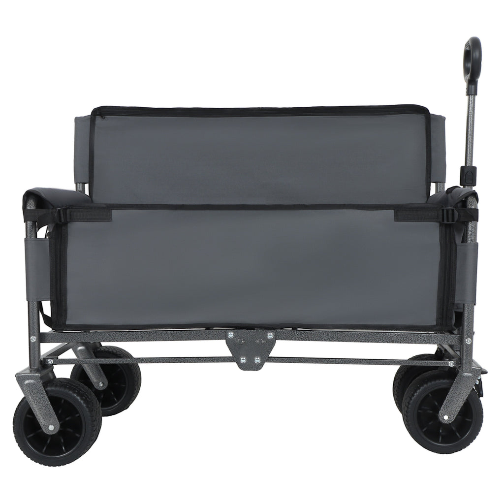 3-in-1 Convertible Folding Wagon Cart with Bench Seat & Storage - Gray