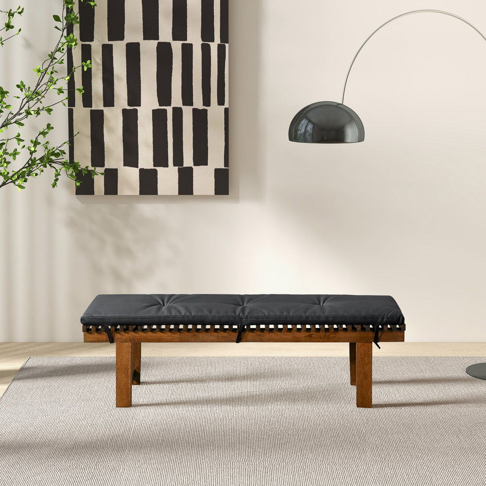 Black Upholstered Bench with Solid Wood Frame - Lucia