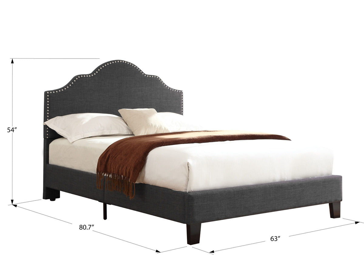 Fabric Upholstered Bed with Padded Headboard – Full or Queen, Gray or Dark Gray