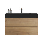 Natural Oak Bathroom Vanity with Floating Quartz Sink - Light Brown