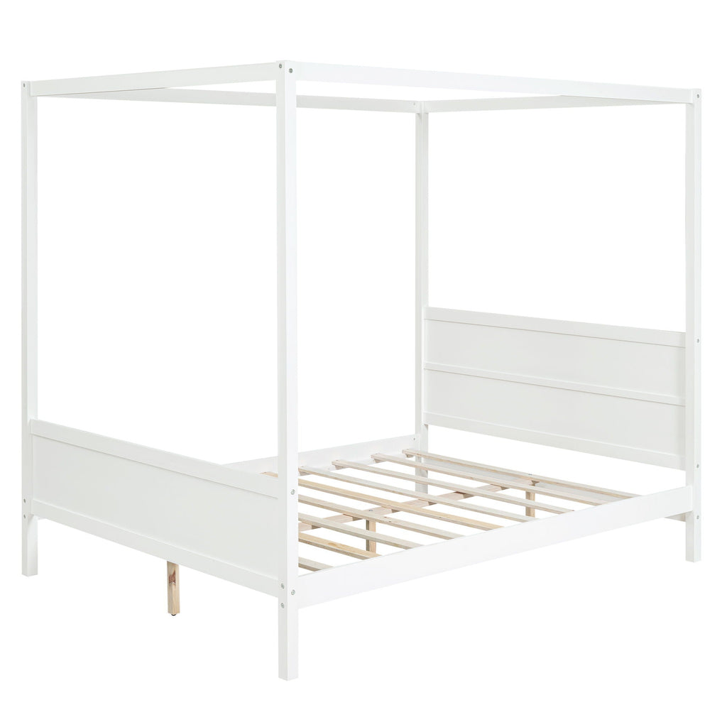 Canopy Platform Bed with Headboard and Footboard, Slat Support Leg - Queen