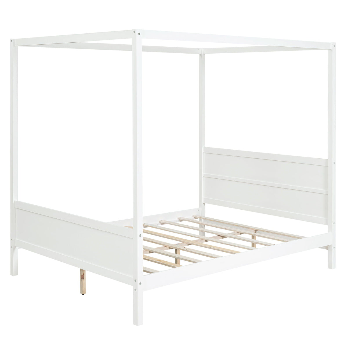 Canopy Platform Bed with Headboard and Footboard, Slat Support Leg - Queen