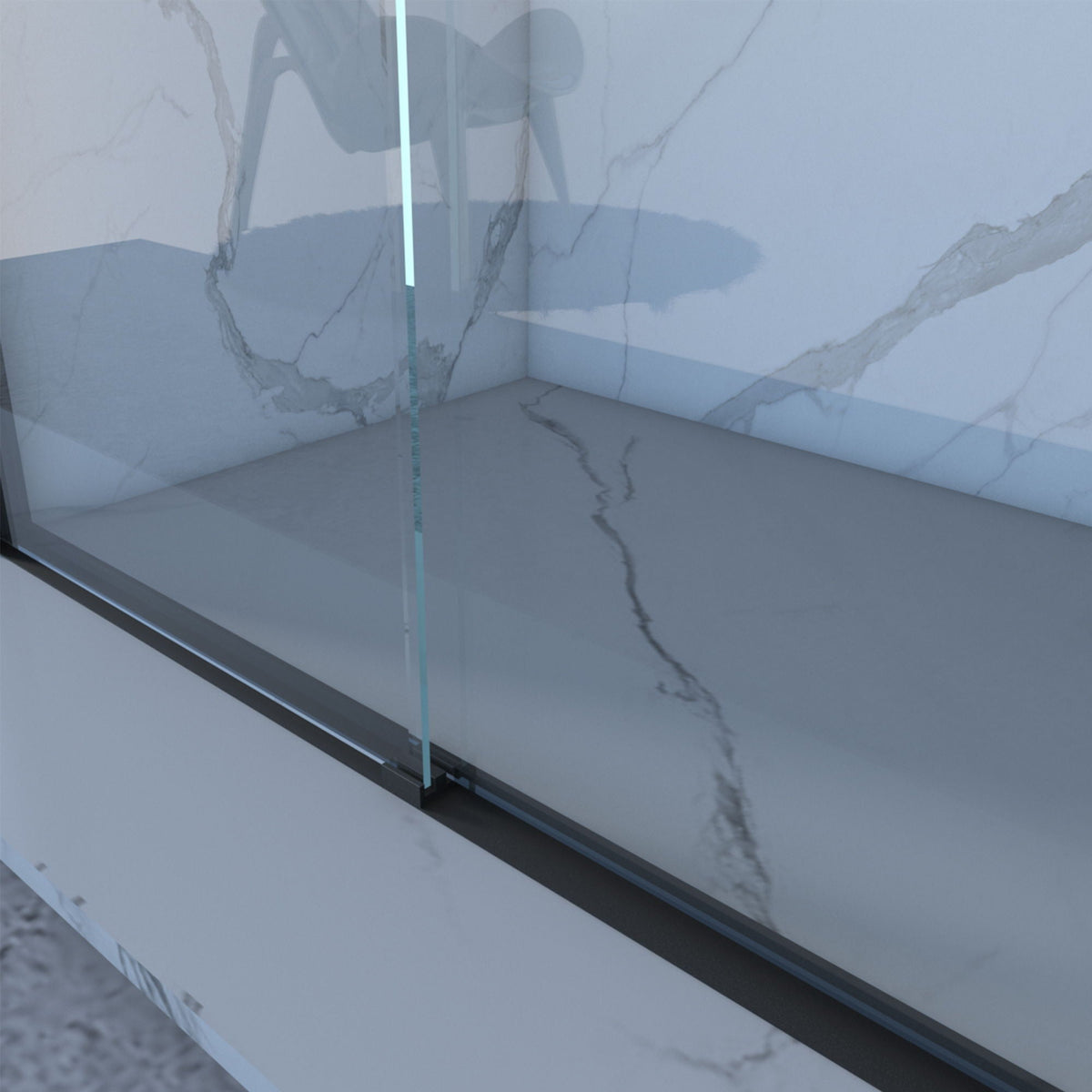 Double Sliding Shower Door with Tempered Glass - Matte Black