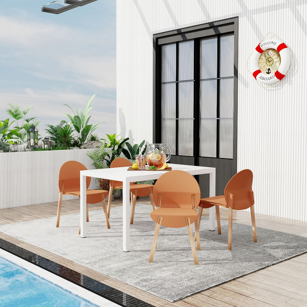 4 Piece Outdoor Set with Ergonomic Polypropylene Chairs - Orange, Red, Blue
