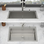 Brushed Nickel Drop-In Kitchen Sink with Pull-Out Faucet and Soap Dispenser - Gray