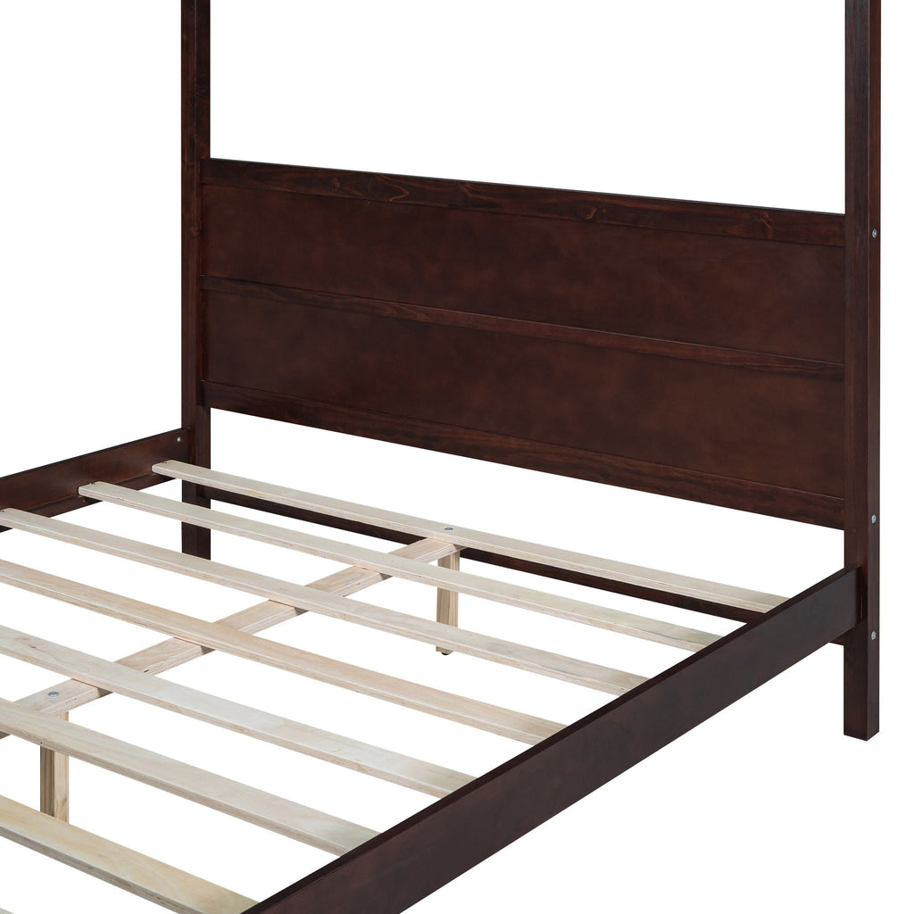 Canopy Platform Bed with Headboard and Footboard, Slat Support Leg - Queen