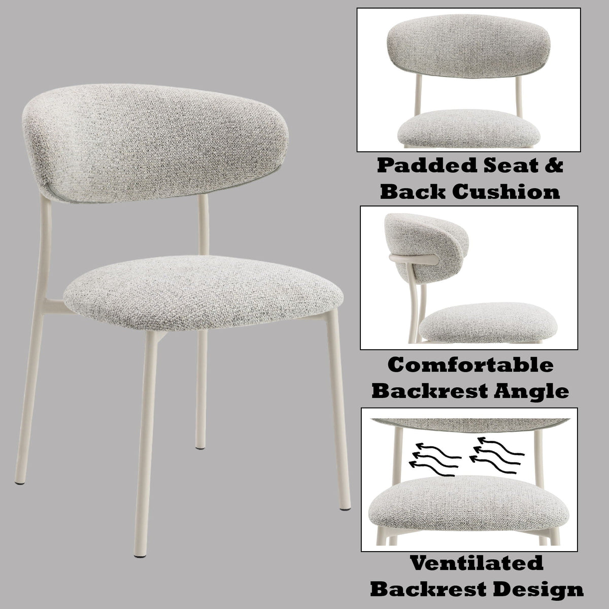 Fabric Side Chair Set with Padded Seat - Light Gray