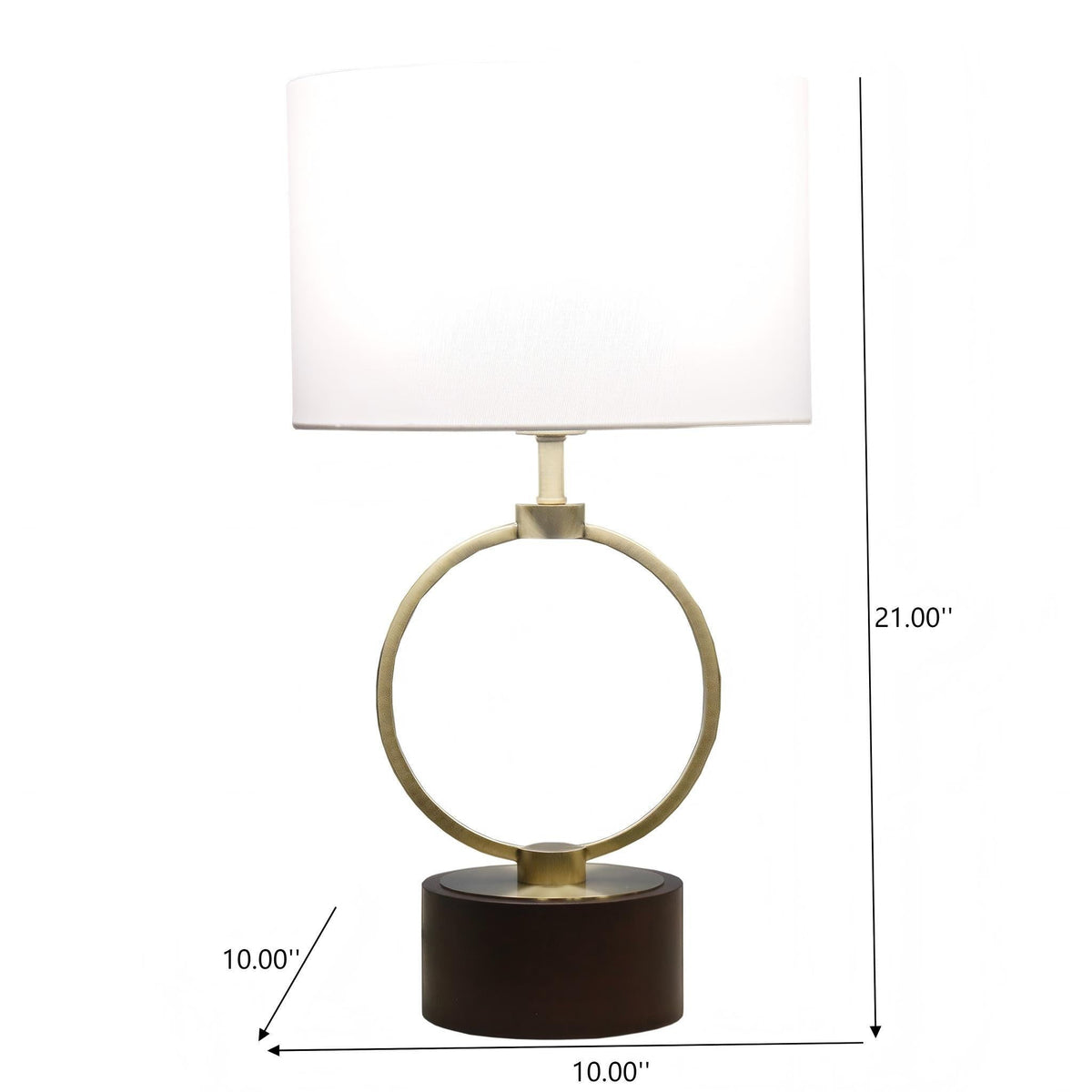 Nordic Table Lamp with Grid Metal Circular Design and Linen Shade - Bronze/Walnut