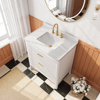 Fully Assembled 30'' Bathroom Vanity with Engineered Marble Top - White