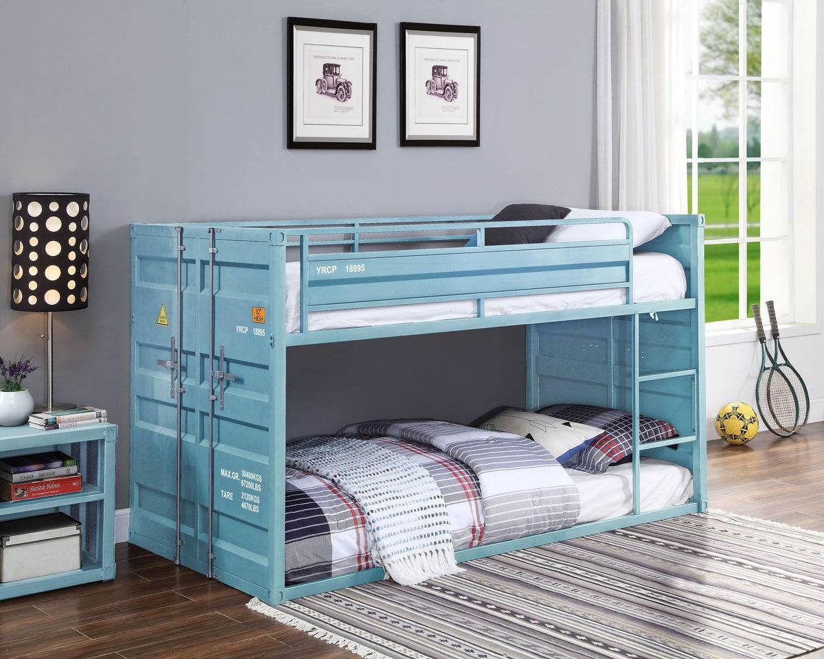 Metal Twin Over Twin Bunk Bed with Safety Guardrail - Light Blue or Red