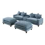 Modern Sectional Sofa with Removable Ottomans, USB Ports - Dark Gray or Light Blue