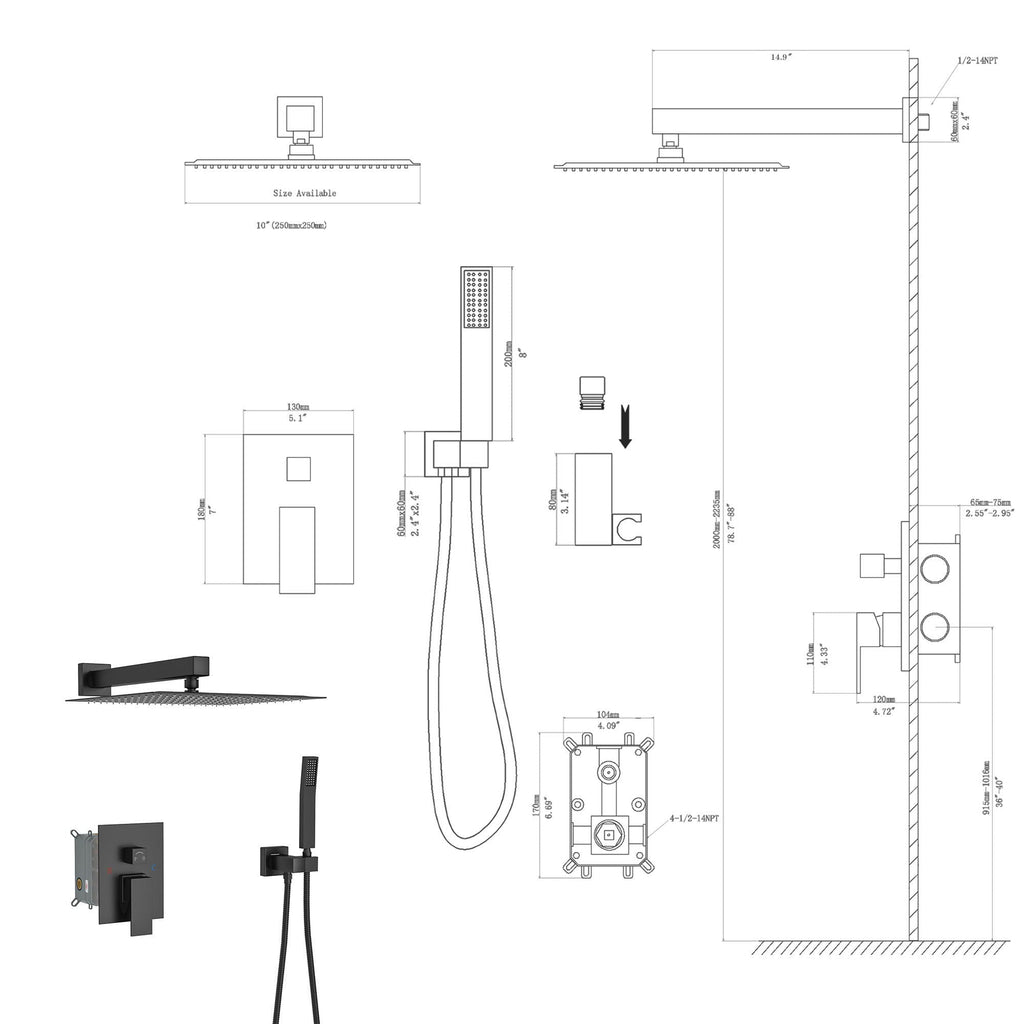 Dual Shower Head System with Rough-In Valve - Black or Pearl Silver