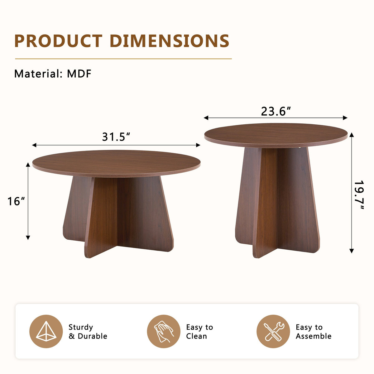 Retro-Style Nesting Coffee Table Set with Space-Saving Design - Walnut or Wood