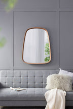 Irregular Wood Frame Wall Mirror with Curved Edges - Brown