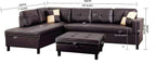 Brown Faux Leather Sectional Sofa Set with Left-Facing Chaise - Brown