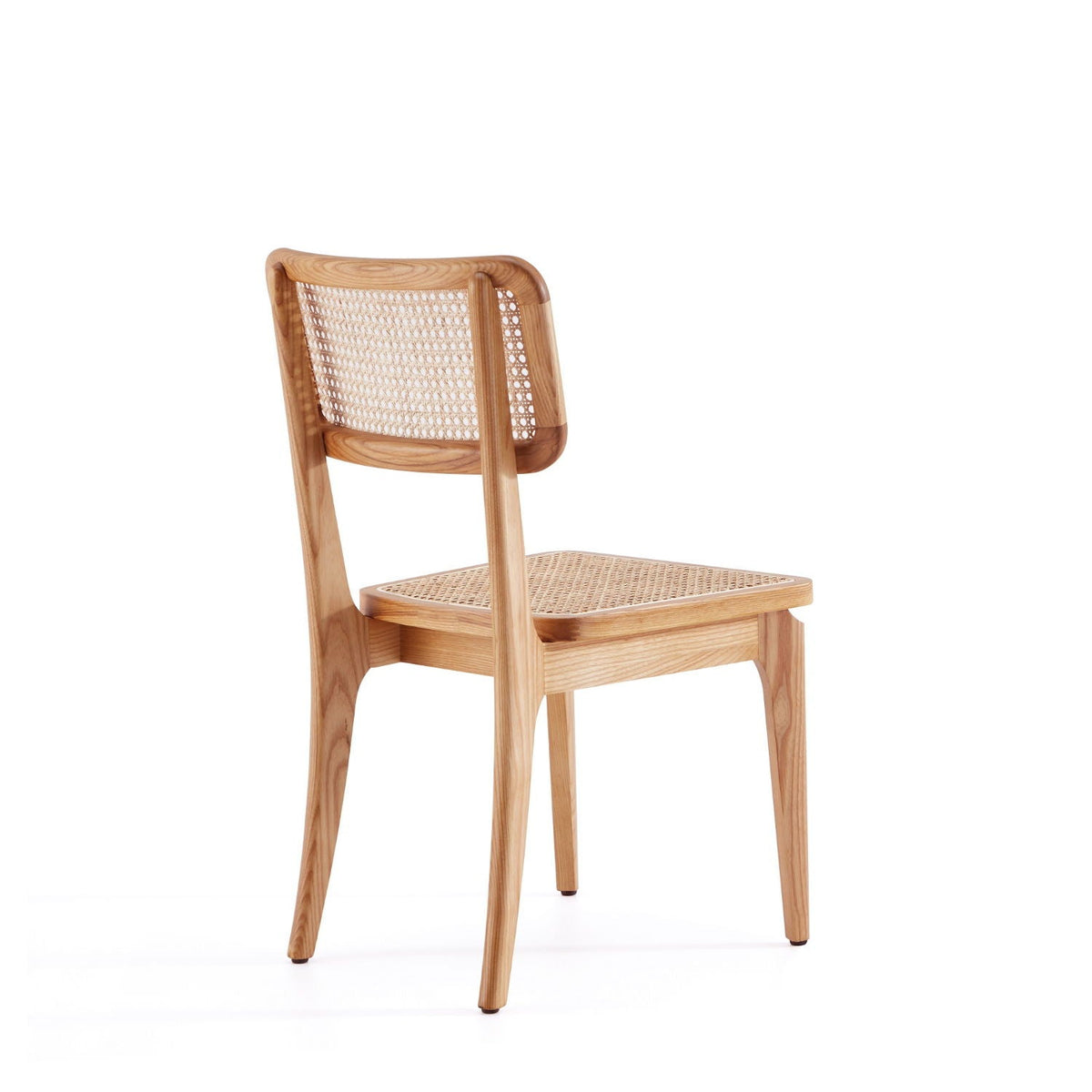 Solid Ash Wood Dining Chair Set with Rattan Cane Seat - Black or Light Brown