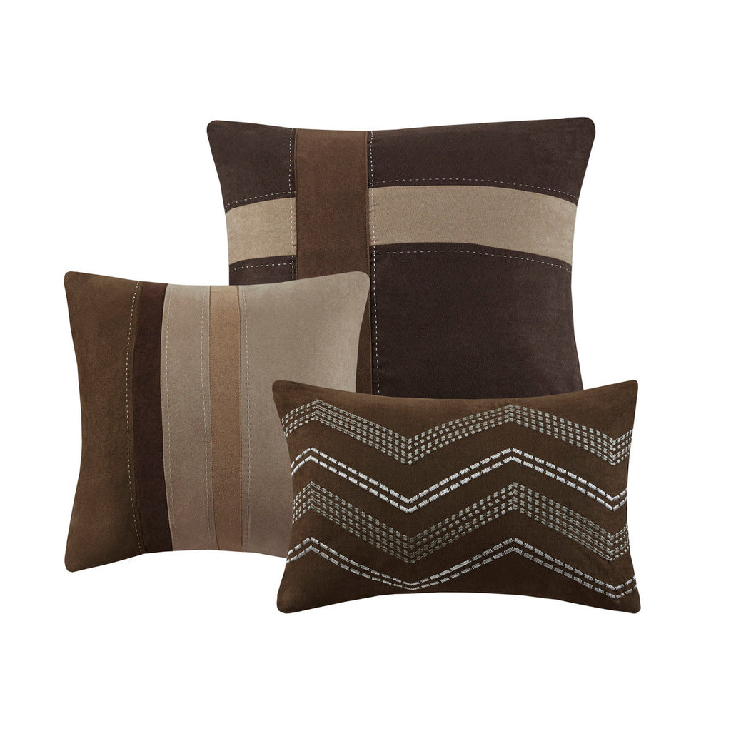 7 Piece Faux Suede Comforter Set with Decorative Pillows - Brown