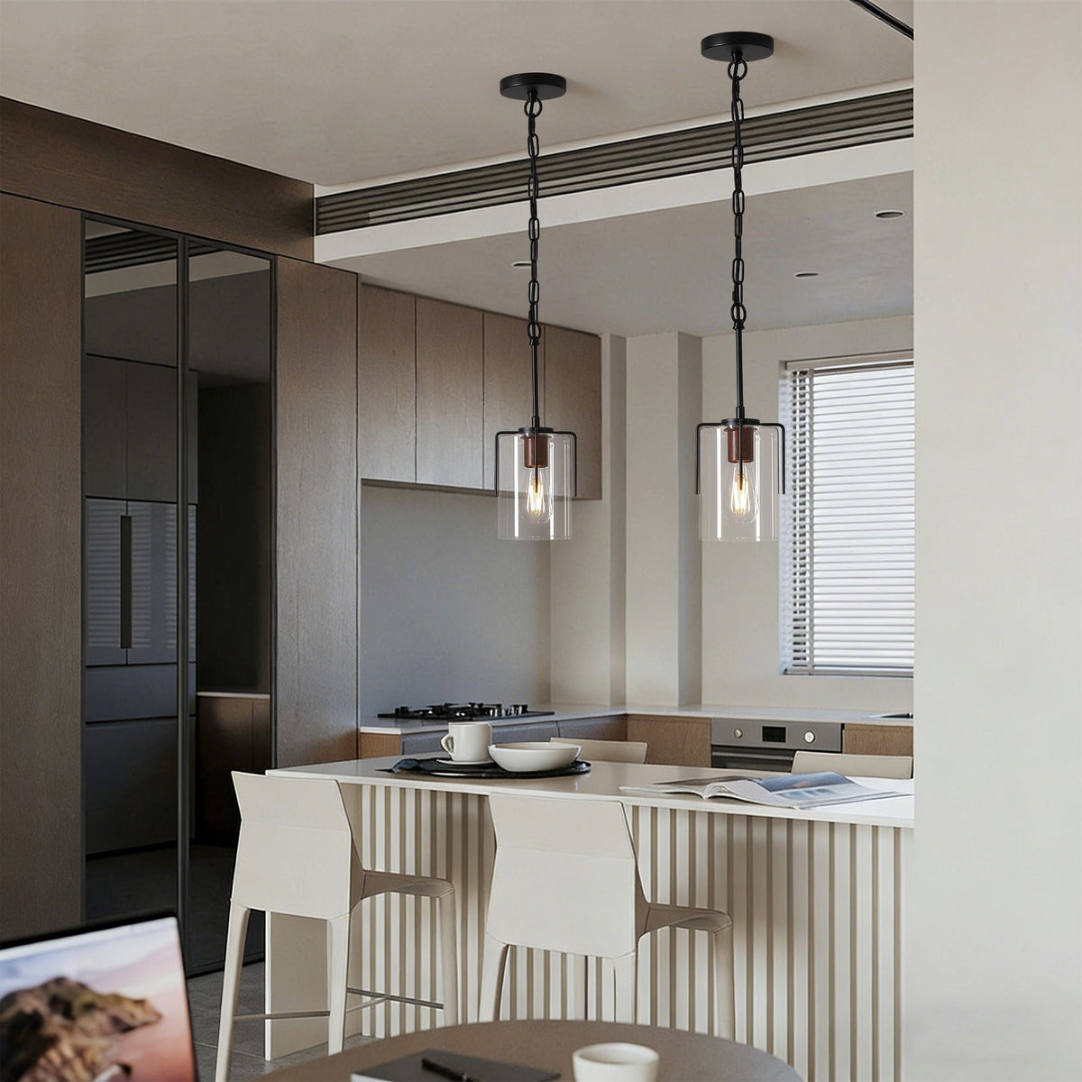 Adjustable Pendant Lighting with Clear Glass Shade - Black or Gold