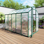 Polycarbonate Walk-In Greenhouse with Raised Base - Green