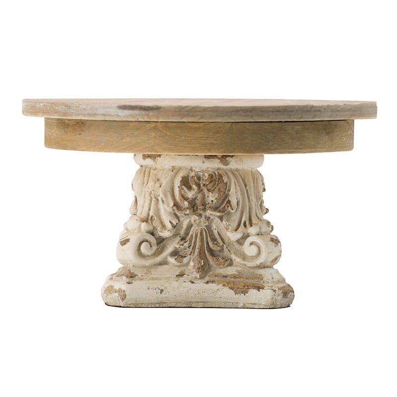 Cream & Brown Cake Stand with Magnesium Base - 9.5" W x 9.5" D x 5.3" H