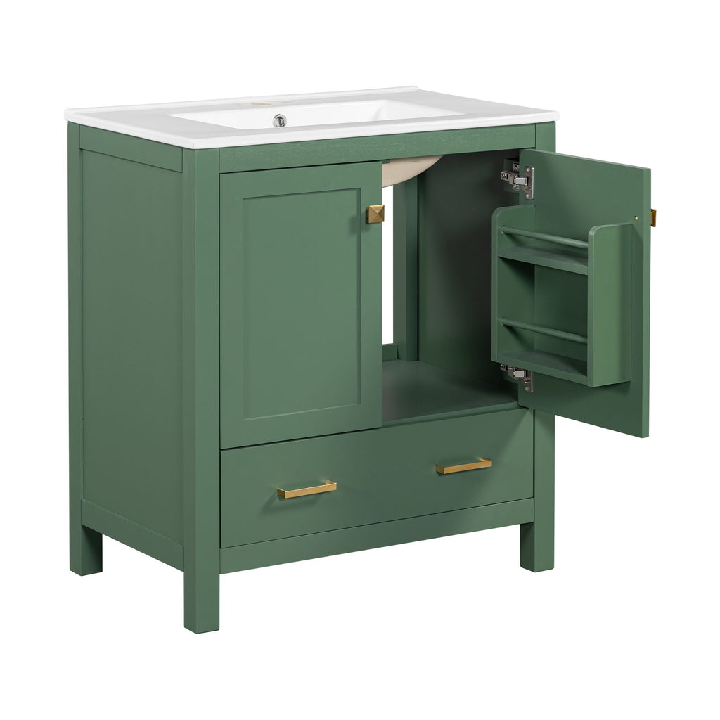 Green Bathroom Vanity with Single Undermount Sink and Storage - Solid Wood