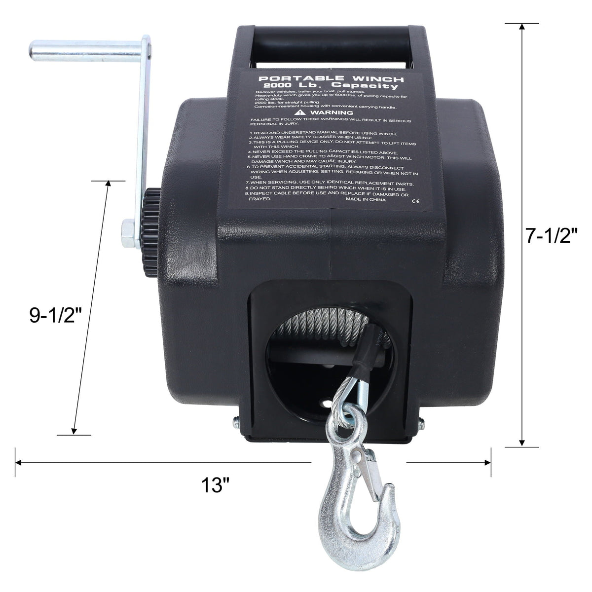 Reversible Electric Trailer Winch with Galvanized Wire Rope - Black
