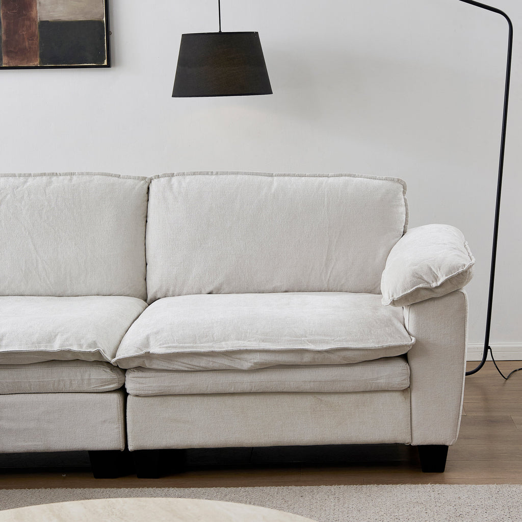 Luxury Four-Seater U-Shape Sofa with Two Ottomans - Chenille
