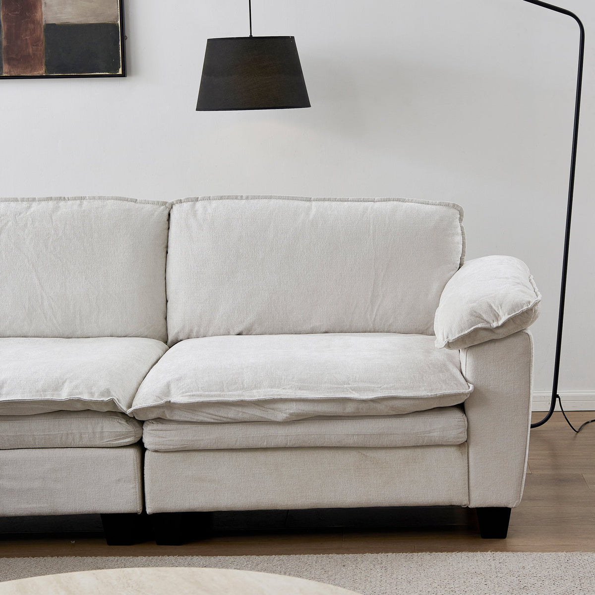 Luxury Four-Seater U-Shape Sofa with Two Ottomans - Chenille