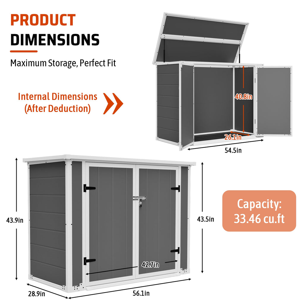 Horizontal Outdoor Storage Shed with Hydraulic Lid and Ramp - Resin