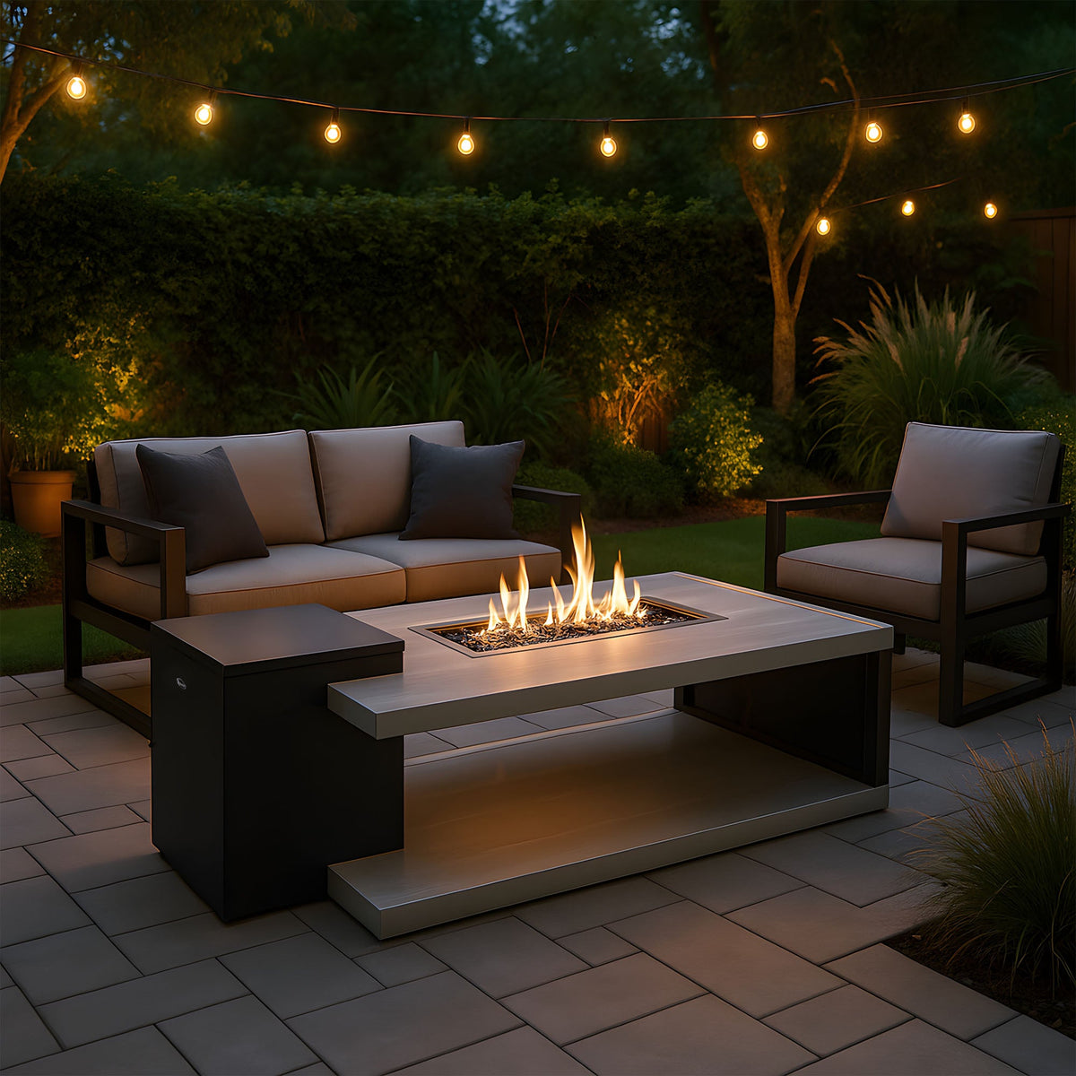 Aluminum Fire Table, Rectangular with Wood-Grain Look - Aluminum