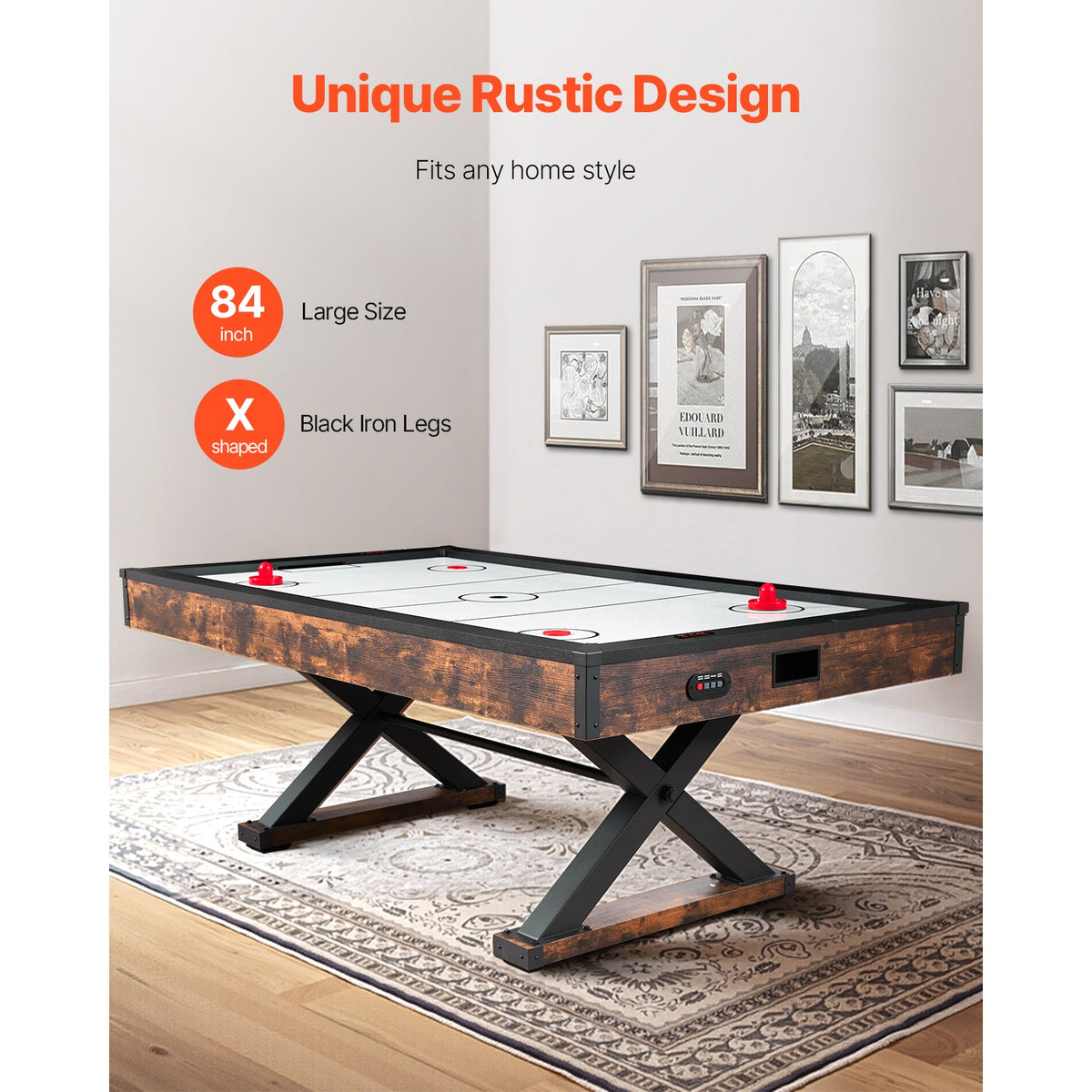 84-Inch Air Hockey Table with Electronic Scorer – Rustic MDF Finish