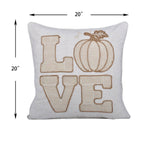 Love Pumpkin Embroidered Throw Pillow with Embroidered LOVE Lettering - Natural