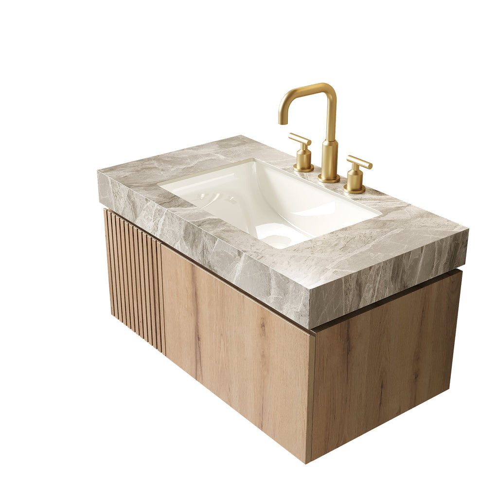 36" Floating Bathroom Vanity with Sintered Stone Countertop - Light Gray
