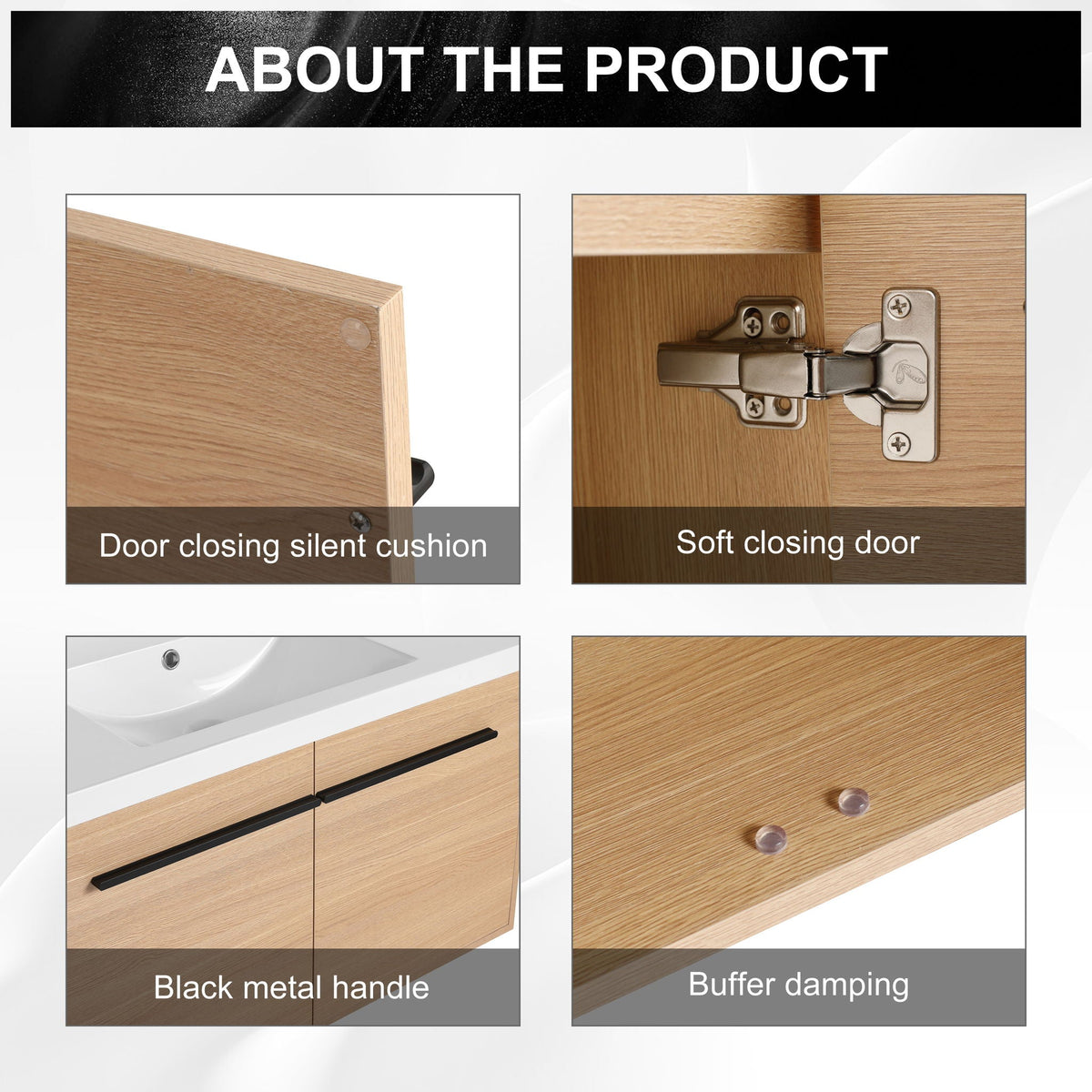 Bathroom Vanity Set with Resin Countertop Sink and 2 Doors - Light Brown Oak