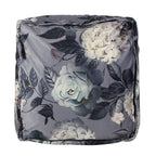 Large Square Pouf with Flower Print - Dark Gray