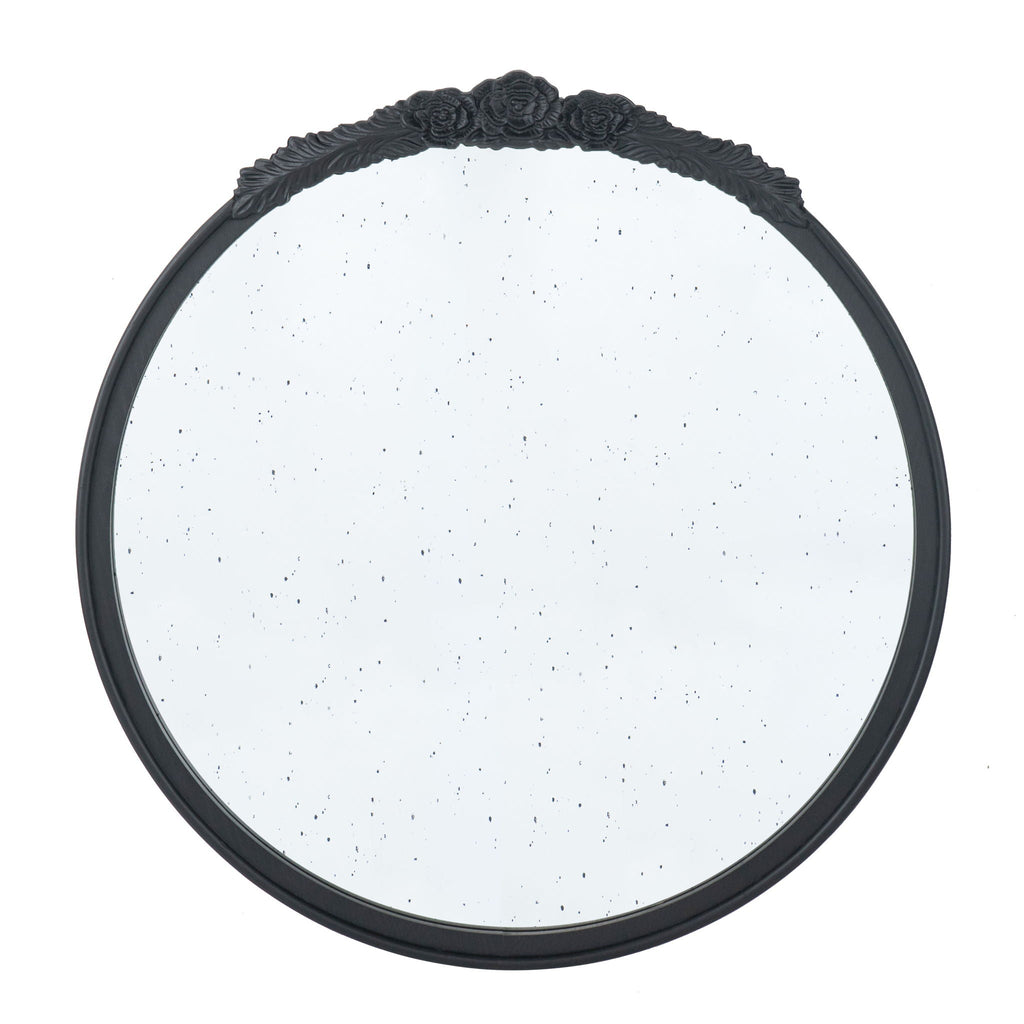 Round Hand Carved Rose Antique Wall Mirror with Intricate Detailing - Light Brown or Black
