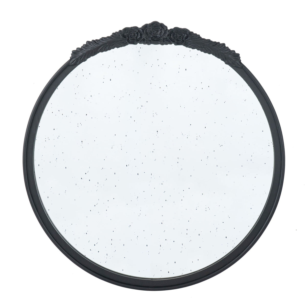 Round Hand Carved Rose Antique Wall Mirror with Intricate Detailing - Light Brown or Black
