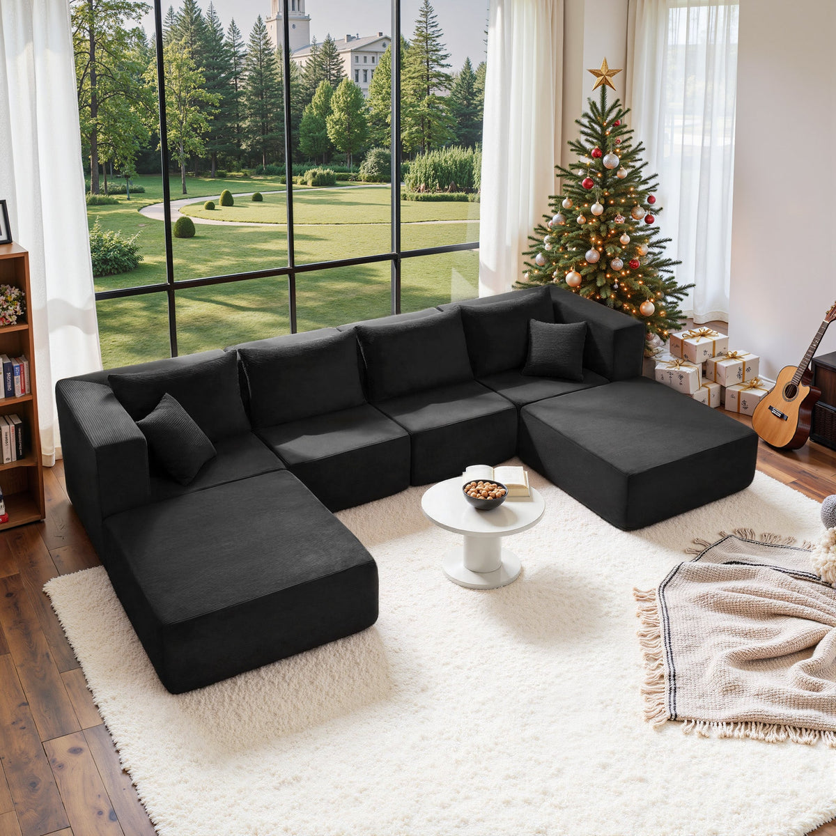 140" Modular Sectional Sofa Bed with Convertible U-Shaped Design - Corduroy