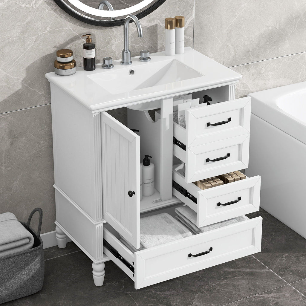 30" Bathroom Vanity with Sink and Soft-Close Drawers - White or Black