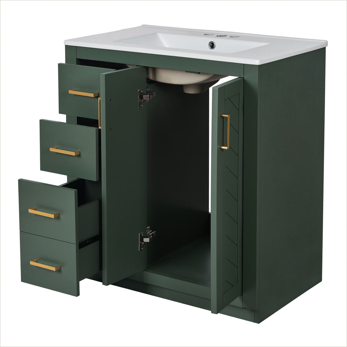 Ceramic Sink Vanity Combo with 3 Drawers and Soft Closing Doors - 30"
