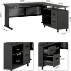 L-Shaped Executive Desk with File Cabinet and Storage Drawers - Light Brown or Dark Gray