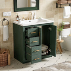 Ceramic Sink Vanity Combo with 3 Drawers and Soft Closing Doors - 30"