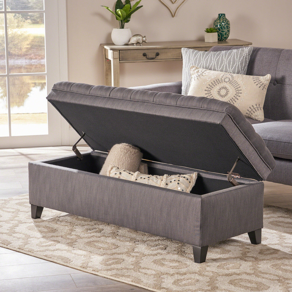 Gray Fabric Storage Ottoman Bench with Hidden Storage - Juliana