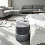 Oval Upholstered Storage Ottoman with Fringe Trim - Multi-Functional Ottoman