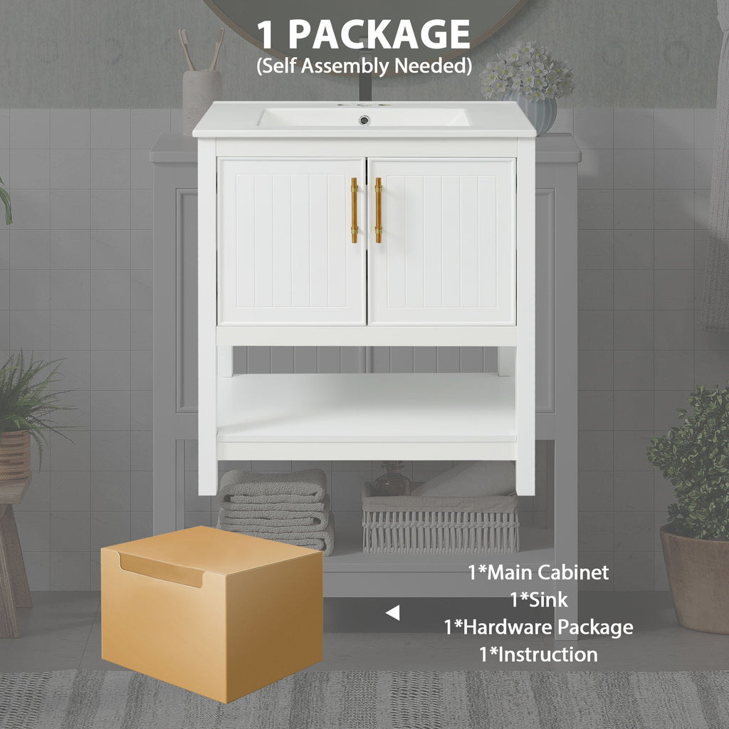 Elegant Bathroom Vanity with Ceramic Sink and Storage - White or Green