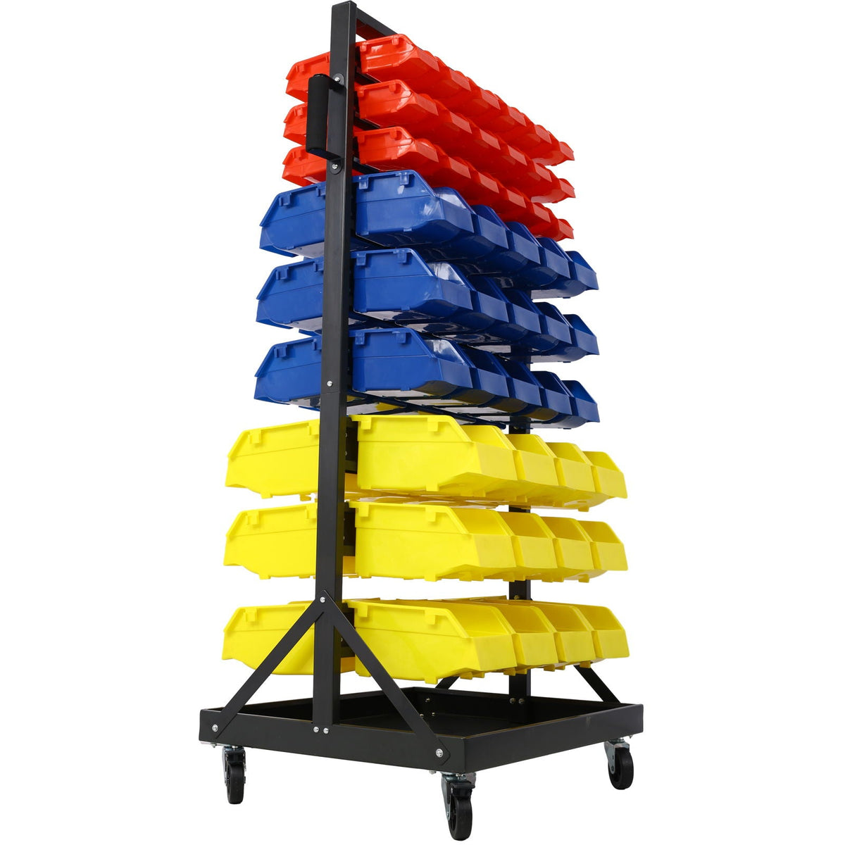 90 Parts Bin Shelving Storage Organizer with Locking Wheels - Black/Yellow